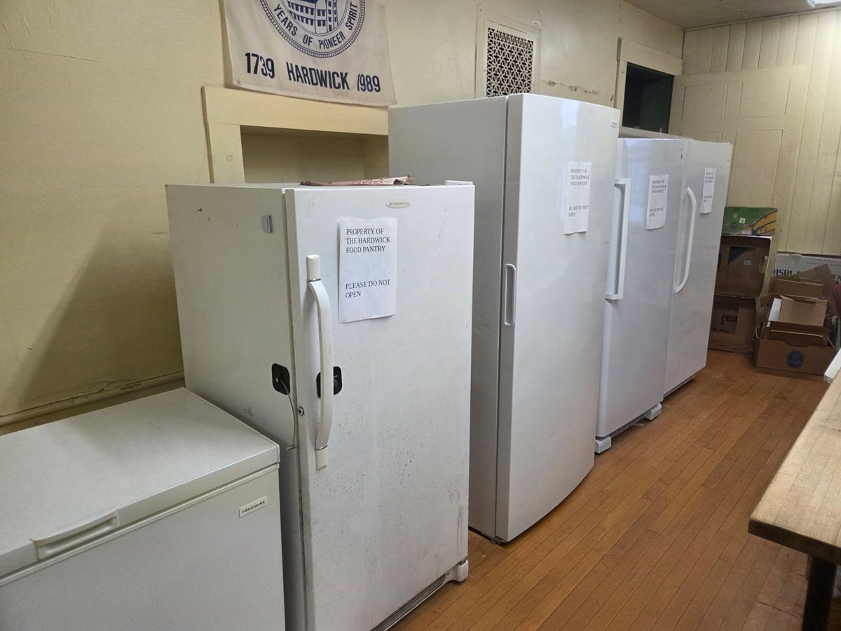 Refrigerators and freezers belonging to the Hardwick Food Pantry